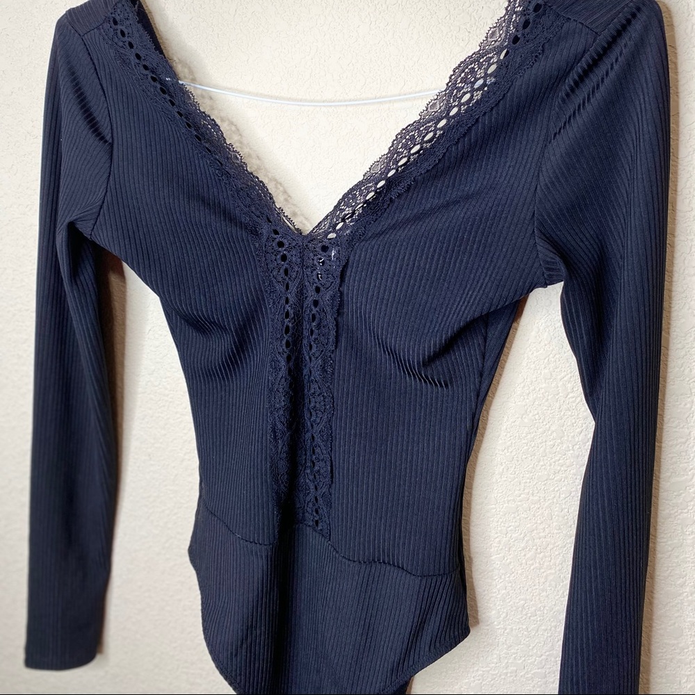H&M women’s body suit, lace, long sleeve